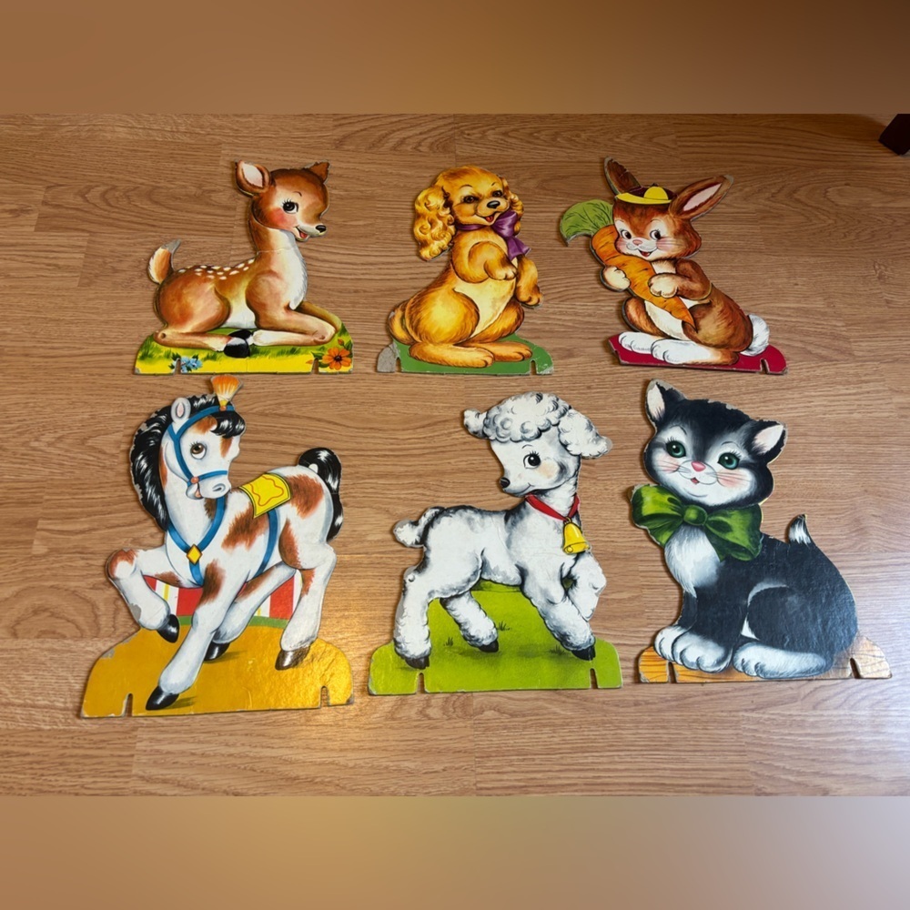 Vintage Animals Pressed Cardboard Wall Decor Lot Of 6